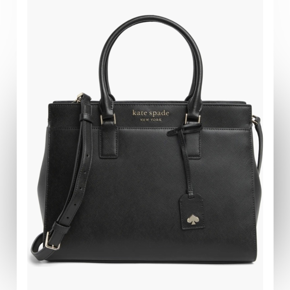 Kate Spade New York Black Leather Cameron Large Crossbody Satchel Handbag